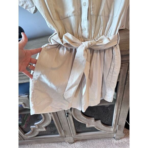 NWOT Abercrombie & Fitch Beige Linen Utility Linen Blend Romper Playsuit in Ston - Picture 6 of 12
